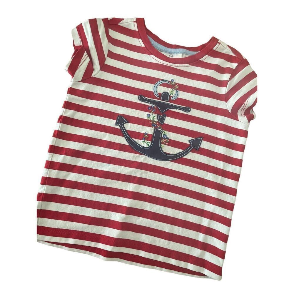 Hanna Andersson Girls 110 /‎ 5 Embroidered T Shirt Top Red White Blue Anchor